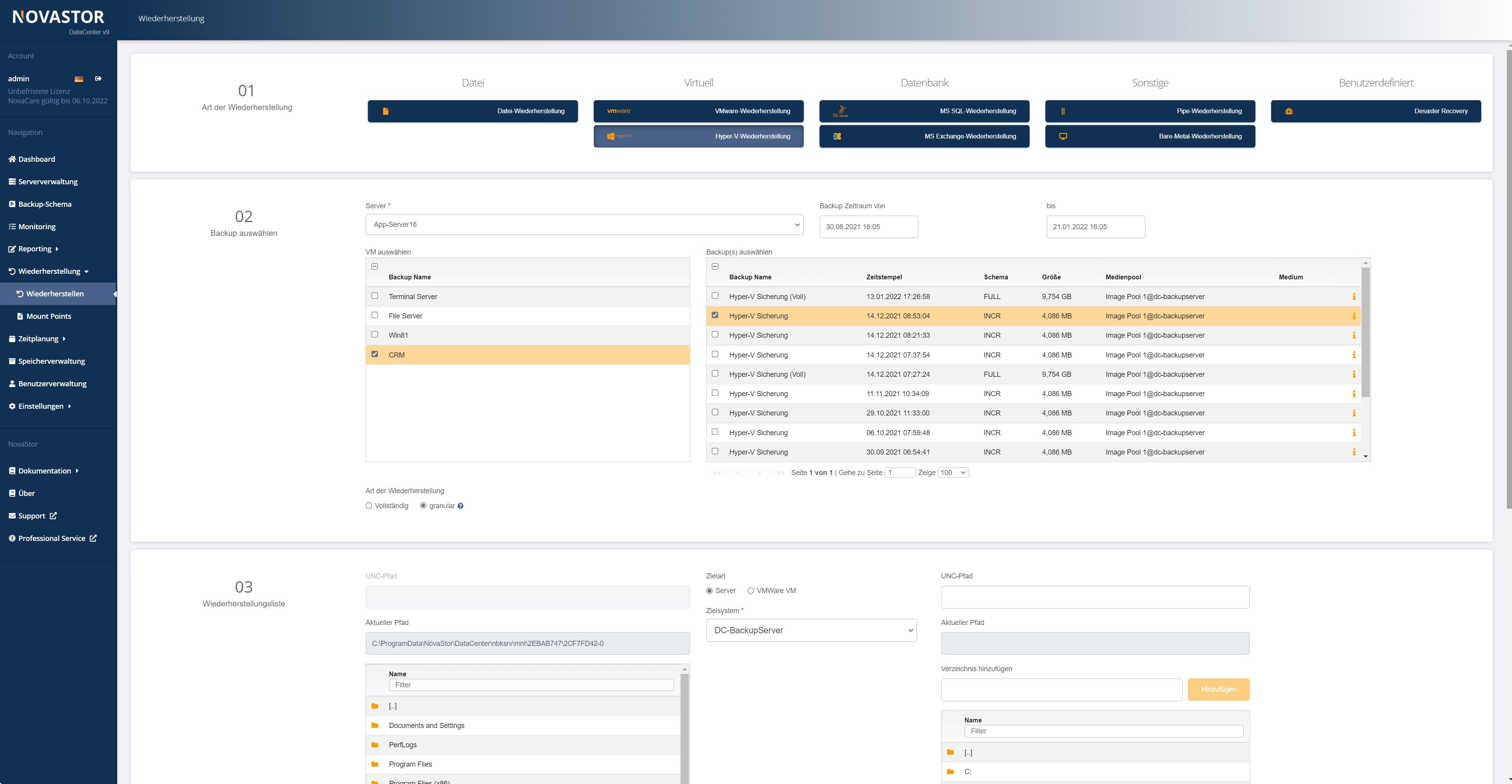 NovaStor DataCenter Wiederherstellung - Granularer VM Restore